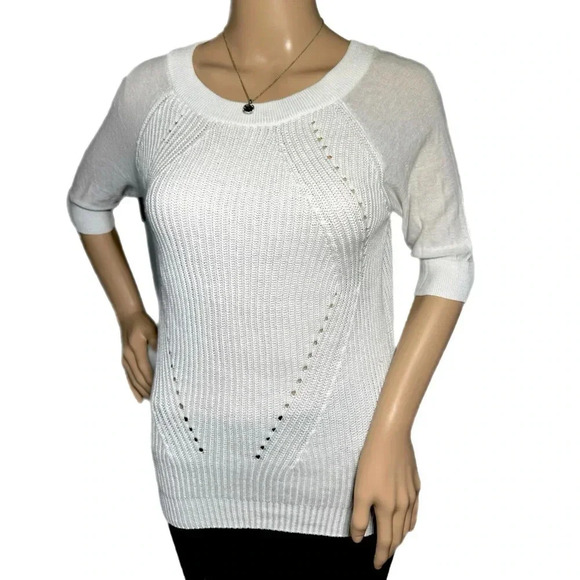 Classic WORTHINGTON Womens Small Knit Sweater Half Sleeve White Pullover Top - Picture 1 of 9